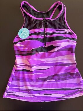 ZeroXposur Swimwear Purple & Black pattern women's tankini swimsuit top Size XS